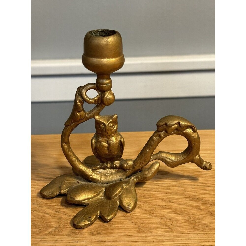 Vintage Gold Owl Candlestick Holder